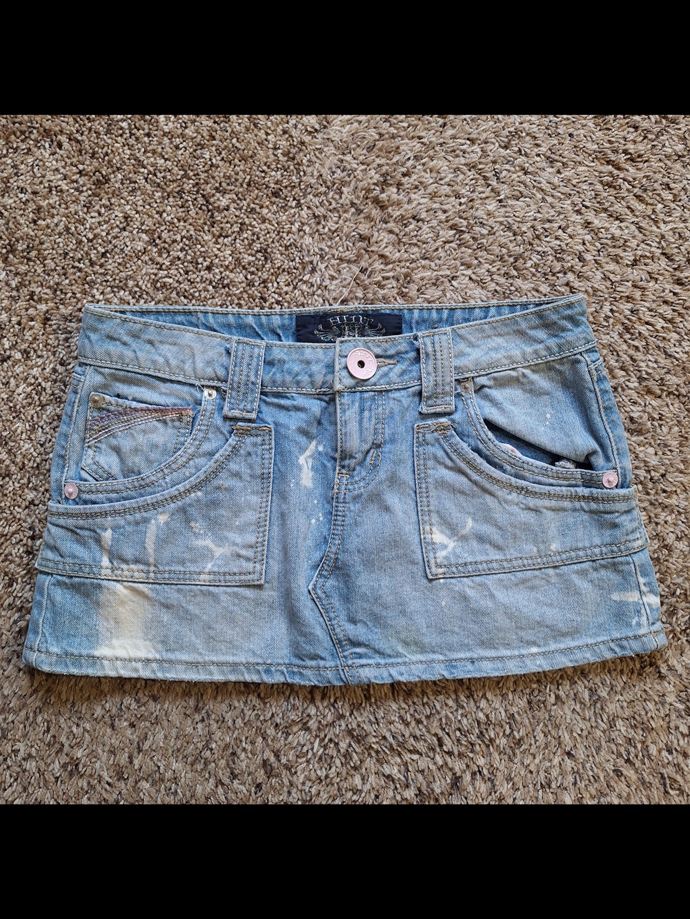 Vintage Y2K Hint Jeans Paint Splatter Denim Low Rise Micro Mini Skirt Size 5